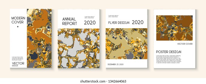 Liquid Oil Paint Minimal Vector Cover Layout. Funky Earth Day Ecology Poster. Brown Red Earth Soil Volcano Design. Futuristic Folder, Trendy Magazine Template. Cool Liquid Paint Minimal Cover