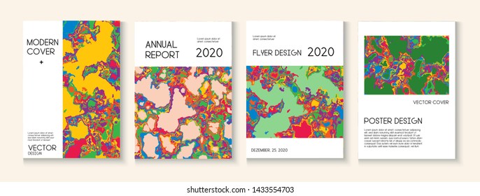 Liquid Oil Paint Minimal Vector Cover Layout. Trendy Magazine, Futuristic Folder Template. Green, Yellow, Pink, Orange Design. Retro Earth Day Ecology Poster. Cool Liquid Paint Minimal Cover