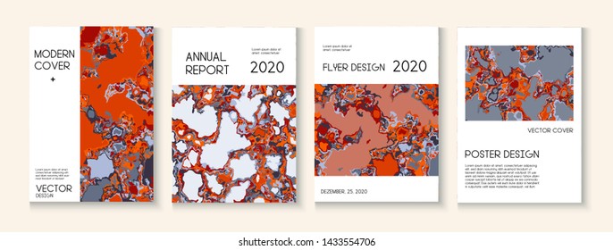 Liquid Oil Paint Minimal Vector Cover Layout. Hipster Earth Day Ecology Poster. Brown Red Earth Soil Volcano Design. Scientific Journal, Trendy Magazine Template. Cool Liquid Paint Minimal Cover