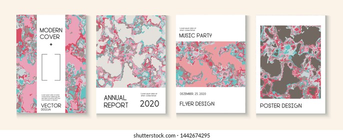 Liquid Oil Paint Minimal Vector Cover Layout. Pink Rose Japanese Cosmetics Design. Vintage Earth Day Ecology Poster. Trendy Magazine, Grunge Book Page Template. Cool Liquid Paint Minimal Cover