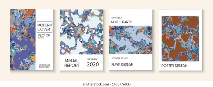 Liquid Oil Paint Minimal Vector Cover Layout. Grunge Book Page, Corporate Identity Template. Modern Earth Day Ecology Poster. Water Ecology Blue Winter Report. Cool Liquid Paint Minimal Cover
