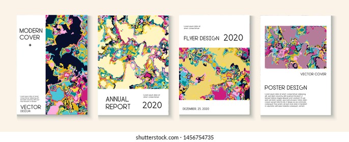 Liquid Oil Paint Minimal Vector Cover Layout. Green, Yellow, Pink, Orange Design. Medical Earth Day Ecology Poster. Corporate Identity, Grunge Book Page Template. Cool Liquid Paint Minimal Cover
