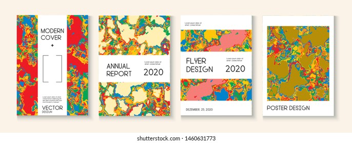 Liquid Oil Paint Minimal Vector Cover Layout. Vintage Earth Day Ecology Poster. Ad Annual Report, Trendy Magazine Template. Green, Yellow, Pink, Orange Design. Cool Liquid Paint Minimal Cover