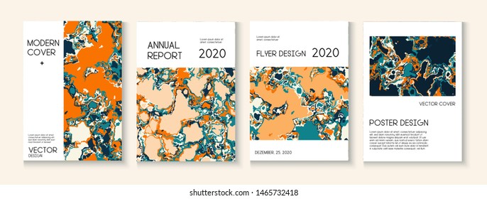Liquid Oil Paint Minimal Vector Cover Layout. Futuristic Folder, Trendy Magazine Template. Vintage Earth Day Ecology Poster. Green, Yellow, Pink, Orange Design. Cool Liquid Paint Minimal Cover
