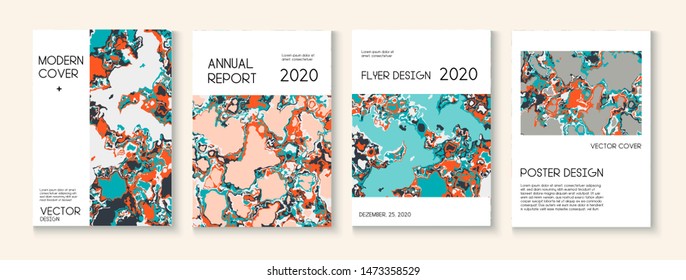 Liquid Oil Paint Minimal Vector Cover Layout. Retro Earth Day Ecology Poster. Green, Yellow, Pink, Orange Design. Corporate Identity, Grunge Book Page Template. Cool Liquid Paint Minimal Cover