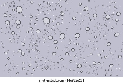 Liquid on the window. Drops of water on the glass after rain. Template for design. Vector illustration