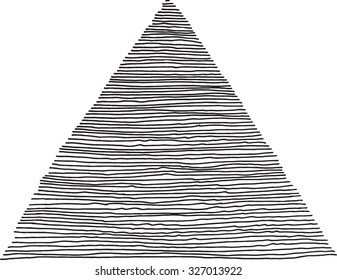 Liquid organic black stripe lines pattern in triangle shape, hand-drawn, with imperfect parts. Ideal for your design, graphic, simple, laconic. Vector illustration.