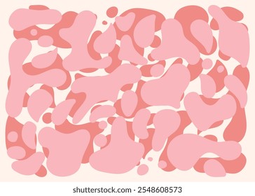 Liquid organic shapes, pink background. Vector hand drawing.