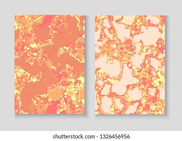 Liquid Paint Marble Vector Background Set. Terrazzo Stone Textured Organic Cover. Granite, Pebble Border. Liquid Oil, Watercolor Paint, Marble Pattern. Presentation Minimal Cover Page, Fluid Design