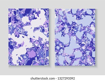 Liquid Paint Marble Vector Background Set. Granite, Pebble Border. Terrazzo Stone Textured Organic Cover. Liquid Oil, Watercolor Paint, Marble Pattern. Presentation Minimal Cover Page, Fluid Design