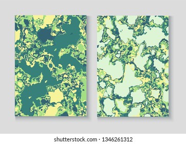 Liquid Paint Marble Vector Background Set. Terrazzo Stone Textured Organic Cover. Granite, Pebble Poster. Liquid Oil, Watercolor Paint, Marble Collage. Modern Folder Minimal Cover Page, Fluid Design