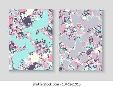 Liquid Paint Marble Vector Background Set. Terrazzo Wall Textured Organic Cover. Granite, Pebble Frame. Liquid Oil, Watercolor Paint, Marble Collage. Presentation Minimal Cover Page, Fluid Design