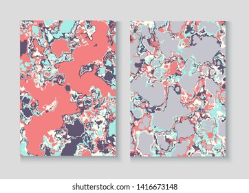 Liquid Paint Marble Vector Background Set. Granite, Pebble Border. Terrazzo Stone Textured Organic Cover. Liquid Oil, Watercolor Paint, Marble Pattern. Cool Magazine Minimal Cover Page, Fluid Design