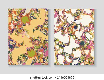 Liquid Paint Marble Vector Background Set. Granite, Pebble Border. Terrazzo Wall Textured Organic Cover. Liquid Oil, Watercolor Paint, Marble Design. Cool Magazine Minimal Cover Page, Fluid Design