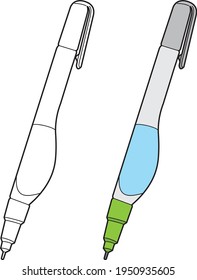 Liquid paper correction pen vector drawings, cartoon vector, line art and color