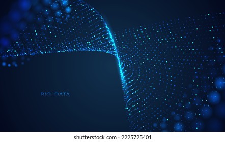 Liquid particles dots glowing abstract background. Neon explosion splash surface shapes design. Modern cyber light big data technology and science vector.