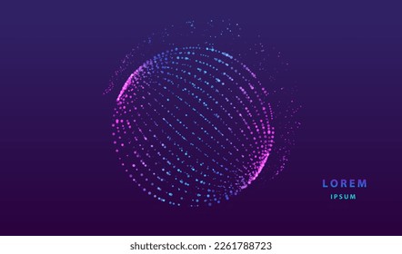 Liquid particles dots glowing abstract background. Neon ball explosion splash surface shapes design. Modern cyber light big data technology and science vector.