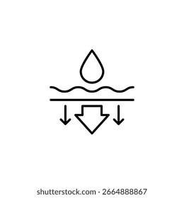 Flüssigkeitsdurchdringungsanzeige mit Abwärtspfeilen, die in der Simulation der Wasseroberfläche angezeigt wird