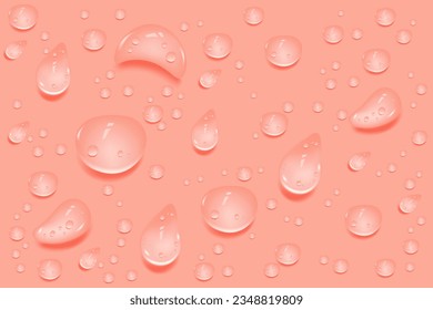 Liquid pink wet drops of gel or collagen.Spilled puddles of cosmetic serum or water. Round clean swatch of essence lotion or jelly for skin care.Beauty background with oil drops.