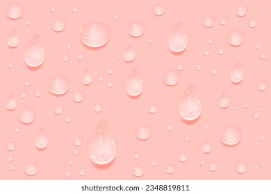 Liquid pink wet drops of gel or collagen.Spilled puddles of cosmetic serum or water. Round clean swatch of essence lotion or jelly for skin care.Beauty background with oil drops.