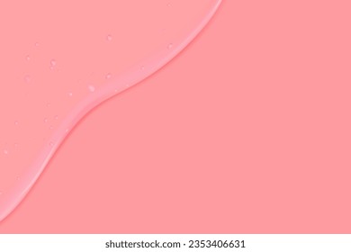 Liquid pink wet drops of gel or collagen.Spilled puddles of cosmetic serum or water. Round clean swatch of essence lotion or jelly for skin care.Beauty background with oil drops.