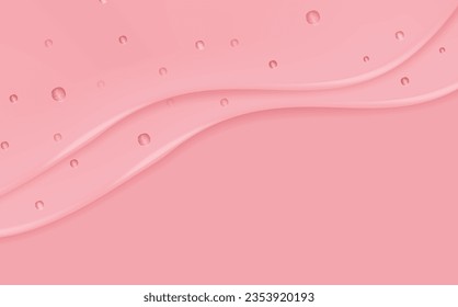 Flüssig rosa nasse Tropfen Gel oder Kollagen.Verschüttete Puddeln aus kosmetischen Serum oder Wasser. Runde saubere Armbanduhr für Essenslotion oder Gelee für Hautpflege.Schöner Hintergrund mit Öltropfen.