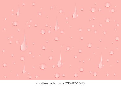 Liquid pink wet drops of gel or collagen.Spilled puddles of cosmetic serum or water. Round clean swatch of essence lotion or jelly for skin care.Beauty background with oil drops.