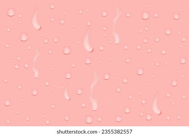 Liquid pink wet drops of gel or collagen.Spilled puddles of cosmetic serum or water. Round clean swatch of essence lotion or jelly for skin care.Beauty background with oil drops.