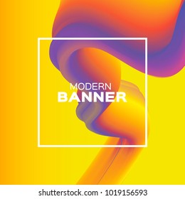 Liquid Poster. Bright Colorful Wave Smoke Shapes with Square frame. Space for text. Abstract Colorful Dynamic Effect on yellow . Modern Template Banner. Vector design