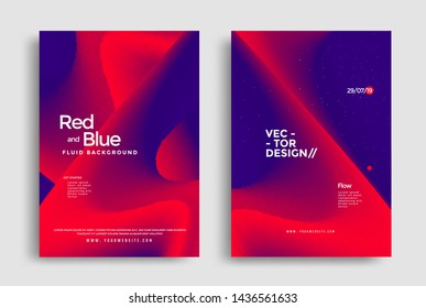 Liquid poster design template in duotone gradients. Cover design with red and blue fluid color shapes composition. Futuristic design for flyer.