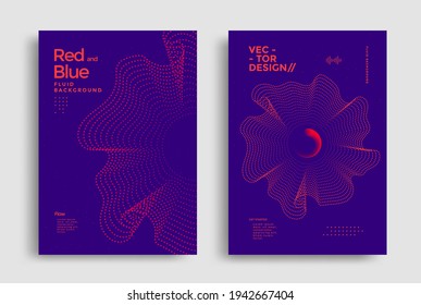 Liquid poster design template in duotone gradients. Cover design with red and blue fluid color shapes composition. Futuristic design for flyer.