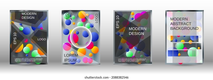 Afiche líquido con formas redondeadas.  Un conjunto de cubiertas abstractas modernas. Futura plantilla futurista con bolas abstractas para el diseño de banner, afiche, librito, reportaje, revista.