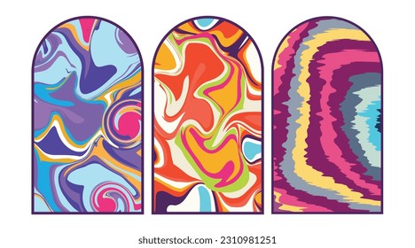 Liquid Psychedelic Frame. Candy colors pink blue orange yellow groovy illusion vector illustration 