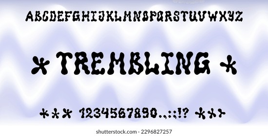 Liquid psychedelic y2k font. Modern bubble alphabet with melted numbers and letters. Elements for social media, web design, poster, banner, greeting card.