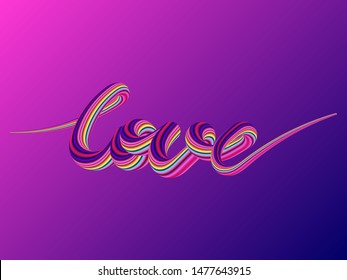 Liquid purple background with word love. Vector illustration