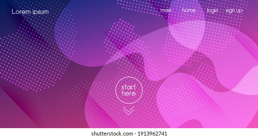 Liquid Purple halftone Background. Neon Color Purple Banner Layout. Digital Dynamic Poster. Vector Fluid Gradient Design. Cool 3d Cover Presentation. Geometric Landing Page. Vivid Gradient Shapes Template.