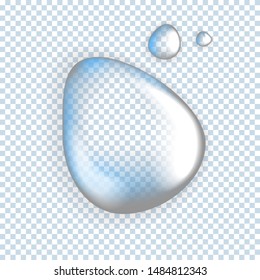 Liquid rain drop, vector illustration of pure water drop on transparent background