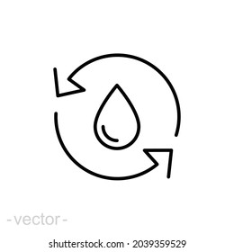 Icono de reciclaje líquido. Estilo de contorno simple. Sangre, recarga, flecha, agua, agua, medio ambiente, ciclo, concepto ecológico. Ilustración vectorial aislada en fondo blanco. EPS de trazo editable 10