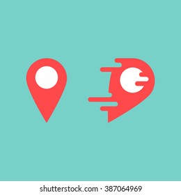 Liquid Red Pointer Icon for Map. Fast Delivery Icon or the Shortest Route Symbol. Navigation Icon and search of place design. Vector pointer icon