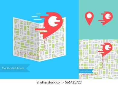 Liquid Red Pointer on Map. Fast Delivery or the Shortest Route Symbol. Navigation and search of place design. Vector