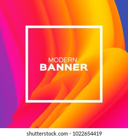 Liquid Red Wave Poster. Colorful Smoke Shapes with Square frame. Space for text. Abstract Colorful Dynamic Effect on violet. Modern Template Banner.