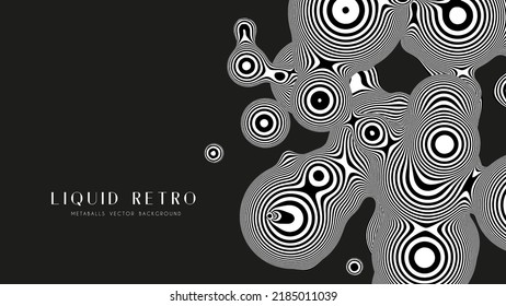 Liquid retro 3D zebra metaball, with organic structure. Abstract vector black and white background. Fluid futurisctic shapes.