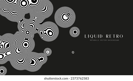 Metabolismo de cebra 3D retro líquido, con estructura orgánica. Resumen del fondo blanco y negro vectorial. Formas futuristas fluidas.