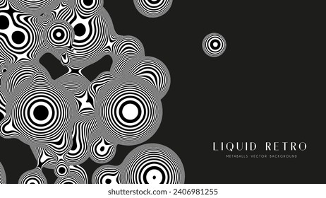 Liquid retro 3D zebra metaball, with organic structure. Abstract vector black and white background. Fluid futurisctic shapes.