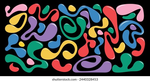 Liquid retro abstract elements in 2000 style. Graphic shapes, bubble, element Y2K. Vector illustration.