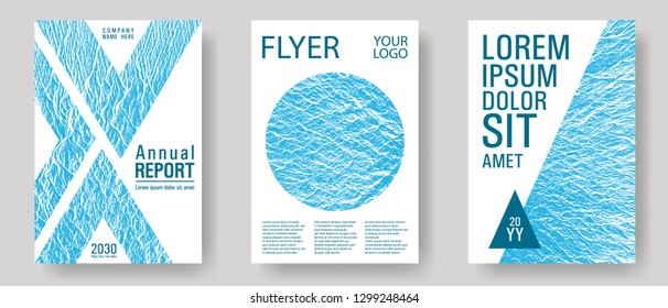 Liquid rippling motion background pattern. Blue sea water waves texture backdrops. Presentation slides cover pages.