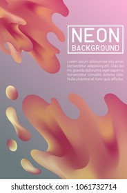 Liquid rose gold color splash cover vector. Futuristic fluid paint template. Abstract neon background lava drops.