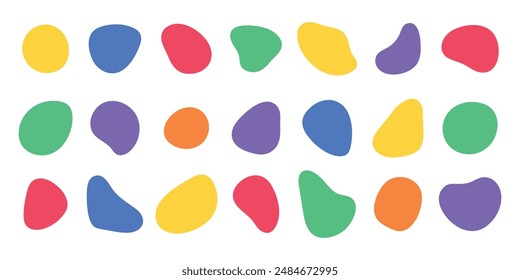 Liquid round deformed elements. Organic blob shapes. Abstract irregular forms. Set of isolated multi-colored vector elements on a white background.