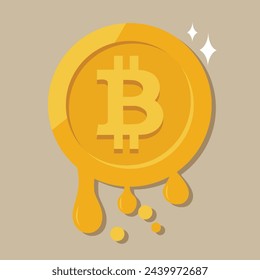 Liquid salary concept, income money. Bitcoin melting. Finance and business icon. Vector illustration design.