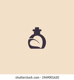 Liquid or serum bottle logo made from natural, organic products. Advertising of injection cosmetology. Design of cosmetics from natural and organic products.Vector illustration. Flat design..